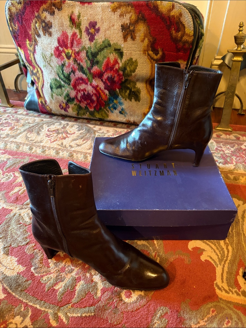 Stuart Weitzman Dark Brown Leather Pointed Ankle Booties